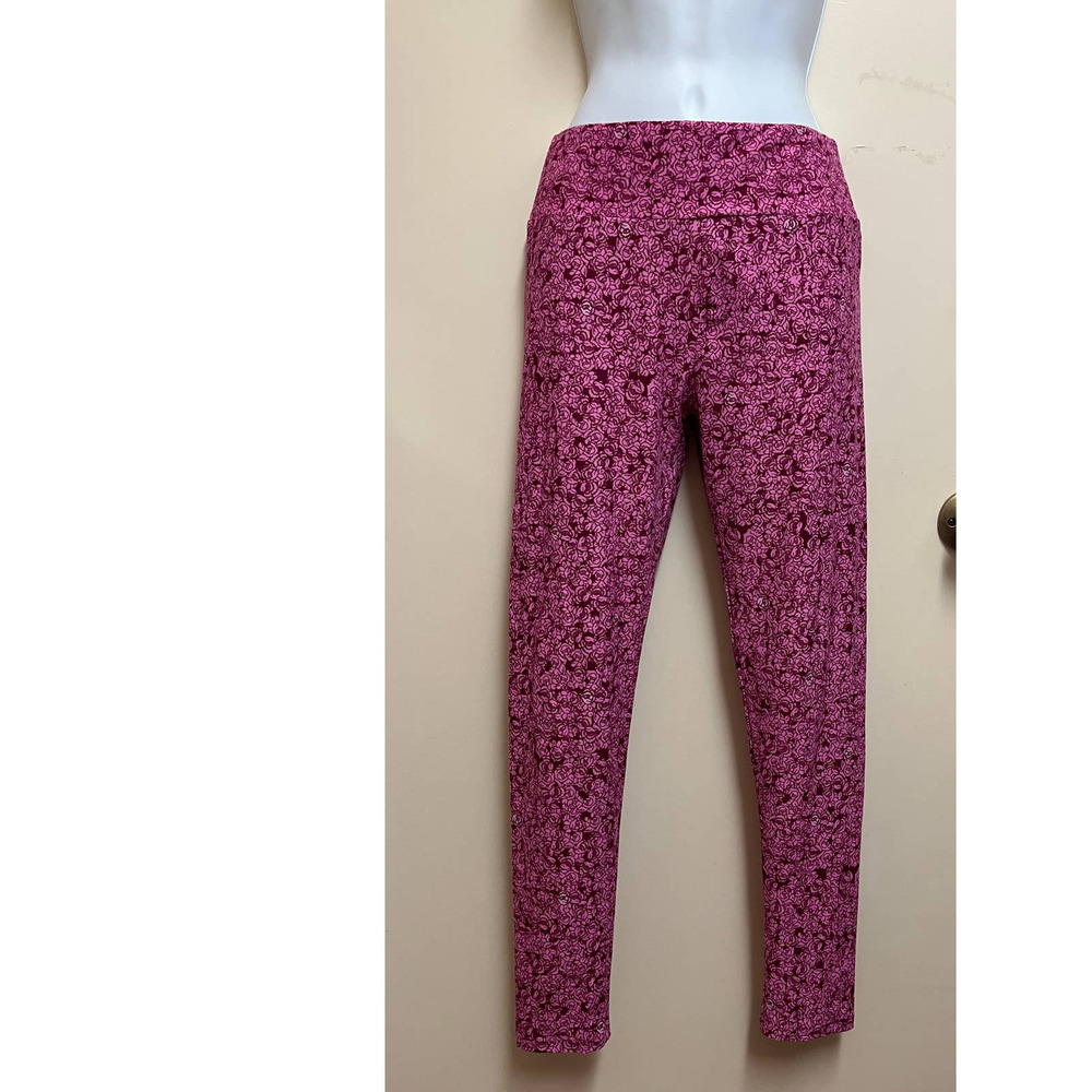 LuLaRoe Pink Rose Burgundy Leggings One Size